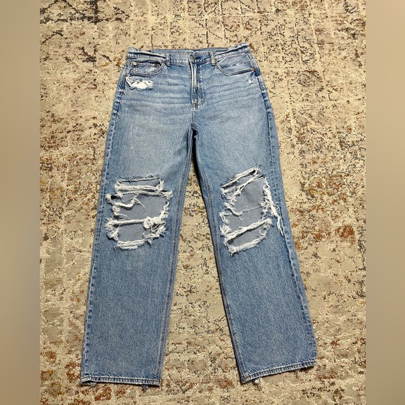 AMERICAN EAGLE highest rise ripped baggy straight jeans size 14 distressed - Picture 5 of 16